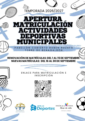Cartel de apertura de la matriculación de las escuelas deportivas municipales 2026-2027